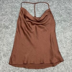 Express‎ Brown Satin Cowl Neck Halter Tank Top Cami Spring Summer Layer XS